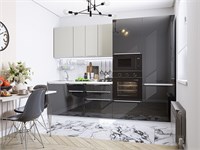 Кухонный гарнитур модульный Фьюжн-07 В*Ш*Г 2140*2700*600, фасад МДФ  Silky Light Grey/Anthracite, корпус  Белый, столешница  Антарес ms2510VVT_67014