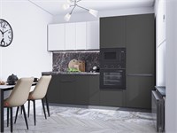 Кухонный гарнитур модульный Фьюжн-07 В*Ш*Г 2140*2700*600, фасад МДФ  Silky White/Stormy Silk, корпус  Graphite, столешница  Мрамор черный ms2510VVT_79730