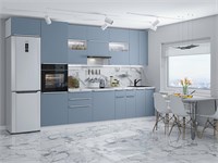 Кухонный гарнитур модульный Фьюжн-01 В*Ш*Г 2340*3600*600, фасад МДФ  Silky Blue, корпус  Белый, столешница  Пирит светлый ms2510VVT_71763