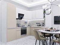 Кухонный гарнитур модульный Фьюжн-04 В*Ш*Г 2140*2500/1800*600, фасад МДФ  Cream Silk/Silky White, корпус  Белый, столешница  Кварц белый ms2510VVT_72072