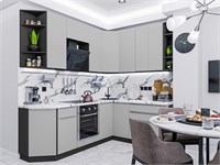 Кухонный гарнитур модульный Фьюжн-04 В*Ш*Г 2340*2200/1800*600, фасад МДФ  Silky Light Grey, корпус  Graphite, столешница  Гранит белый ms2510VVT_66737