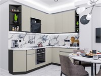 Кухонный гарнитур модульный Фьюжн-04 В*Ш*Г 2340*2200/1800*600, фасад МДФ  Silky Grey, корпус  Graphite, столешница  Гранит белый ms2510VVT_59595