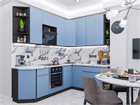 Кухонный гарнитур модульный Фьюжн-04 В*Ш*Г 2340*2200/1800*600, фасад МДФ  Silky Blue, корпус  Graphite, столешница  Гранит белый ms2510VVT_59594