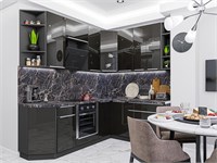 Кухонный гарнитур модульный Фьюжн-04 В*Ш*Г 2340*2200/1800*600, фасад МДФ  Anthracite, корпус  Graphite, столешница  Мрамор черный ms2510VVT_29445