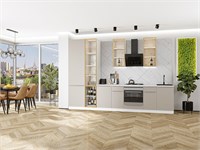 Кухонный гарнитур модульный Фьюжн-08 В*Ш*Г 2340*3400*600, фасад МДФ  Cream Silk, корпус  Белый, столешница  Пирит светлый ms2510VVT_79565