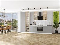 Кухонный гарнитур модульный Фьюжн-08 В*Ш*Г 2340*3400*600, фасад МДФ  Silky Light Grey, корпус  Белый, столешница  Пирит светлый ms2510VVT_79568