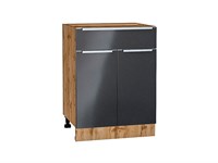 Шкаф нижний с 2-мя дверцами и ящиком Фьюжн Дуб Вотан, Anthracite, 600 В*Ш*Г 816*600*480, фасад МДФ  Anthracite, корпус  Дуб Вотан ms2510VVT_61005