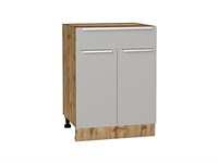 Шкаф нижний с 2-мя дверцами и ящиком Фьюжн Дуб Вотан, Silky Light Grey, 600 В*Ш*Г 816*600*480, фасад МДФ  Silky Light Grey, корпус  Дуб Вотан ms2510VVT_66678