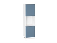 Шкаф пенал с 2-мя дверцами под технику Фьюжн Белый, Silky Blue, 2140 В*Ш*Г 2132*600*576, фасад МДФ  Silky Blue, корпус  Белый ms2510VVT_52309