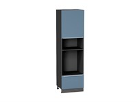 Шкаф пенал с 1-ой дверцей и ящиком под технику Фьюжн Graphite, Silky Blue, 2140 В*Ш*Г 2132*600*576, фасад МДФ  Silky Blue, корпус  Graphite ms2510VVT_52296