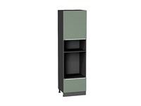 Шкаф пенал с 1-ой дверцей и ящиком под технику Фьюжн Graphite, Silky Mint, 2140 В*Ш*Г 2132*600*576, фасад МДФ  Silky Mint, корпус  Graphite ms2510VVT_52294
