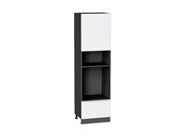 Шкаф пенал с 1-ой дверцей и ящиком под технику Фьюжн Graphite, Silky White, 2140 В*Ш*Г 2132*600*576, фасад МДФ  Silky White, корпус  Graphite ms2510VVT_52288
