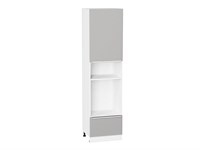 Шкаф пенал с 1-ой дверцей и ящиком под технику Фьюжн Белый, Silky Light Grey, 2340 В*Ш*Г 2336*600*576, фасад МДФ  Silky Light Grey, корпус  Белый ms2510VVT_66711