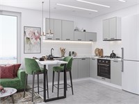 Кухонный гарнитур модульный Фрейм-03 В*Ш*Г 2140*2200/2000*600, фасад МДФ  Grey Silk, корпус  Белый, столешница  Гранит белый ms2510VVT_70043