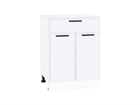 Шкаф нижний с 2-мя дверцами и ящиком Фрейм Белый, White Silk, 600 В*Ш*Г 816*600*484, фасад МДФ  White Silk, корпус  Белый ms2510VVT_66958