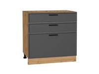 Шкаф нижний с 3-мя ящиками Фрейм Дуб Вотан, Stormy Silk, 800 В*Ш*Г 816*800*484, фасад МДФ  Stormy Silk, корпус  Дуб Вотан ms2510VVT_69181