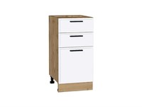 Шкаф нижний с 3-мя ящиками Фрейм Дуб Вотан, White Silk, 400 В*Ш*Г 816*400*484, фасад МДФ  White Silk, корпус  Дуб Вотан ms2510VVT_66976