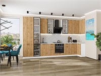 Кухонный гарнитур модульный Флэт-05 В*Ш*Г 2340*4000/1000*600, фасад ЛДСП  Wotan Oak 2S, корпус  Белый, столешница  Пирит светлый ms2510VVT_79607