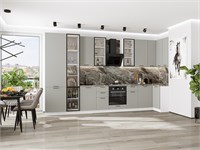 Кухонный гарнитур модульный Флэт-05 В*Ш*Г 2340*4000/1000*600, фасад ЛДСП  Light Grey In 2S, корпус  Белый, столешница  Мрамор горный ms2510VVT_79601
