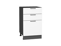 Шкаф нижний с 3-мя ящиками Флэт Graphite, White In 2S, 500 В*Ш*Г 816*500*478, фасад ЛДСП  White In 2S, корпус  Graphite ms2510VVT_55713