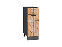 Шкаф нижний с 3-мя ящиками Флэт Graphite, Wotan Oak 2S, 300 В*Ш*Г 816*300*478, фасад ЛДСП  Wotan Oak 2S, корпус  Graphite ms2510VVT_52733