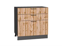 Шкаф нижний с 3-мя ящиками Флэт Graphite, Wotan Oak 2S, 800 В*Ш*Г 816*800*478, фасад ЛДСП  Wotan Oak 2S, корпус  Graphite ms2510VVT_52737