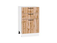 Шкаф нижний с 3-мя ящиками Флэт Белый, Wotan Oak 2S, 500 В*Ш*Г 816*500*478, фасад ЛДСП  Wotan Oak 2S, корпус  Белый ms2510VVT_52730