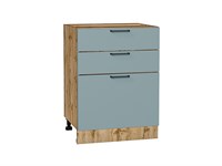 Шкаф нижний с 3-мя ящиками Флэт Дуб Вотан, Grey-green In 2S, 600 В*Ш*Г 816*600*478, фасад ЛДСП  Grey-green In 2S, корпус  Дуб Вотан ms2510VVT_62589
