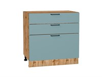 Шкаф нижний с 3-мя ящиками Флэт Дуб Вотан, Grey-green In 2S, 800 В*Ш*Г 816*800*478, фасад ЛДСП  Grey-green In 2S, корпус  Дуб Вотан ms2510VVT_62590