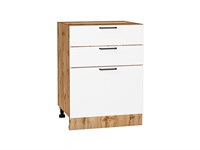 Шкаф нижний с 3-мя ящиками Флэт Дуб Вотан, White In 2S, 600 В*Ш*Г 816*600*478, фасад ЛДСП  White In 2S, корпус  Дуб Вотан ms2510VVT_62581