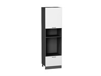 Шкаф пенал с 1-ой дверцей и ящиком под технику Флэт Graphite, White In 2S, 2140 В*Ш*Г 2132*600*574, фасад ЛДСП  White In 2S, корпус  Graphite ms2510VVT_55722