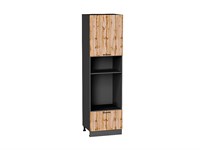 Шкаф пенал с 1-ой дверцей и ящиком под технику Флэт Graphite, Wotan Oak 2S, 2140 В*Ш*Г 2132*600*574, фасад ЛДСП  Wotan Oak 2S, корпус  Graphite ms2510VVT_52758