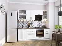 Кухонный гарнитур модульный Сканди-02 В*Ш*Г 2140*2200*600, фасад МДФ/Стекло  White Silkwood, корпус  Белый, столешница  Дуб табак ms2510VVT_71777