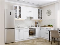 Кухонный гарнитур модульный Сканди-04 В*Ш*Г 2340*2650/1590*600, фасад МДФ/Стекло  White Silkwood, корпус  Белый, столешница  Пирит светлый ms2510VVT_71778