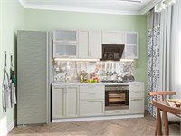 Кухонный гарнитур модульный Сканди-02 В*Ш*Г 2140*2200*600, фасад МДФ/Стекло  Cappuccino Softwood, корпус  Белый, столешница  Мрамор альпийский ms2510VVT_24123