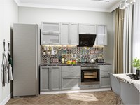 Кухонный гарнитур модульный Сканди-02 В*Ш*Г 2140*2200*600, фасад МДФ/Стекло  Grey Softwood, корпус  Белый, столешница  Мрамор черный ms2510VVT_24152