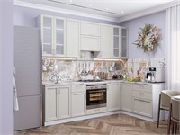 Кухонный гарнитур модульный Сканди-04 В*Ш*Г 2340*2650/1590*600, фасад МДФ/Стекло  Cappuccino Softwood, корпус  Белый, столешница  Мрамор альпийский ms2510VVT_24162
