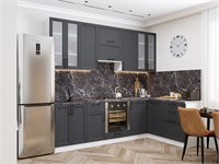 Кухонный гарнитур модульный Сканди-04 В*Ш*Г 2340*2650/1590*600, фасад МДФ/Стекло  Graphite Softwood, корпус  Белый, столешница  Мрамор черный ms2510VVT_24164