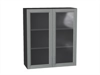 Шкаф верхний с 2-мя остекленными дверцами Сканди Graphite, Grey Softwood, 920, 800 В*Ш*Г 920*800*320, фасад МДФ/Стекло  Grey Softwood, корпус  Graphite ms2510VVT_41673