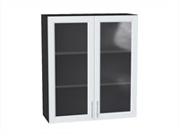 Шкаф верхний с 2-мя остекленными дверцами Сканди Graphite, White Softwood, 920, 800 В*Ш*Г 920*800*320, фасад МДФ/Стекло  White Softwood, корпус  Graphite ms2510VVT_56220