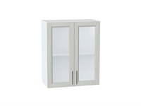 Шкаф верхний с 2-мя остекленными дверцами Сканди Белый, Cappuccino Softwood, 720, 600 В*Ш*Г 716*600*320, фасад МДФ/Стекло  Cappuccino Softwood, корпус  Белый ms2510VVT_41635