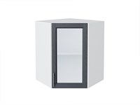 Шкаф верхний угловой остекленный Сканди Белый, Graphite Softwood, 720 В*Ш*Г 716*600*600, фасад МДФ/Стекло  Graphite Softwood, корпус  Белый ms2510VVT_41703