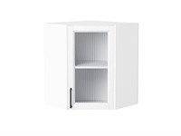 Шкаф верхний угловой остекленный Сканди Белый, White Silkwood, 720 В*Ш*Г 716*600*600, фасад МДФ/Стекло  White Silkwood, корпус  Белый ms2510VVT_70246