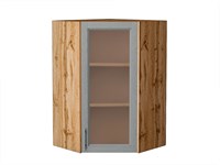 Шкаф верхний угловой остекленный Сканди Дуб Вотан, Grey Softwood, 920 В*Ш*Г 920*600*600, фасад МДФ/Стекло  Grey Softwood, корпус  Дуб Вотан ms2510VVT_62971