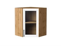 Шкаф верхний угловой остекленный Сканди Дуб Вотан, White Silkwood, 720 В*Ш*Г 716*600*600, фасад МДФ/Стекло  White Silkwood, корпус  Дуб Вотан ms2510VVT_70248