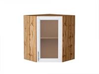 Шкаф верхний угловой остекленный Сканди Дуб Вотан, White Softwood, 720 В*Ш*Г 716*600*600, фасад МДФ/Стекло  White Softwood, корпус  Дуб Вотан ms2510VVT_62966