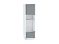 Шкаф пенал с 1-ой дверцей и ящиком под технику Сканди Белый, Grey Softwood, 2140 В*Ш*Г 2132*600*576, фасад МДФ  Grey Softwood, корпус  Белый ms2510VVT_42502