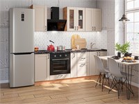 Кухонный гарнитур модульный Лофт-07 В*Ш*Г 2140*2200*600, фасад МДФ/Стекло  Cream Silk, корпус  Дуб Вотан, столешница  Мрамор черный ms2510VVT_72096