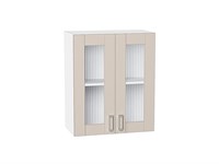 Шкаф верхний с 2-мя остекленными дверцами Лофт Белый, Cream Silk, 720, 600 В*Ш*Г 716*600*320, фасад МДФ/Стекло  Cream Silk, корпус  Белый ms2510VVT_71488