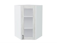 Шкаф верхний угловой остекленный Лофт Белый, Nordic Oak, 920 В*Ш*Г 920*600*600, фасад МДФ/Стекло  Nordic Oak, корпус  Белый ms2510VVT_41044